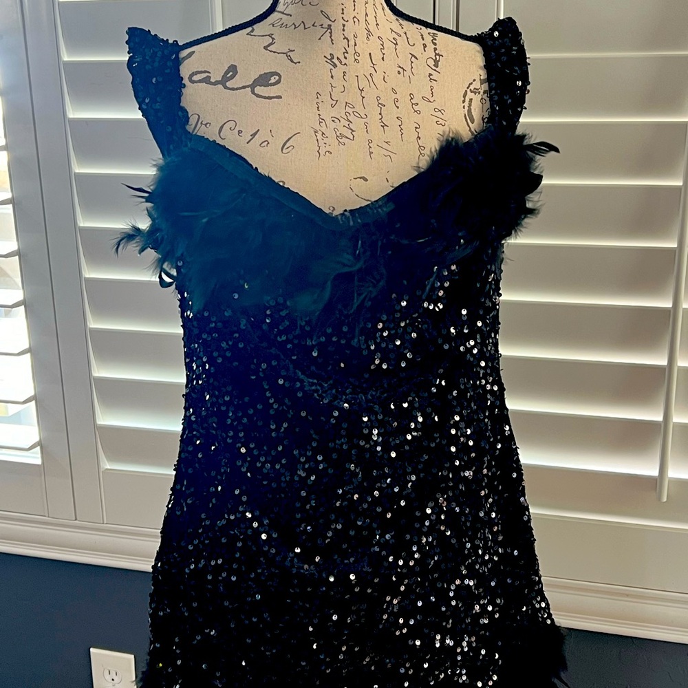 Sequin and feather evening dress